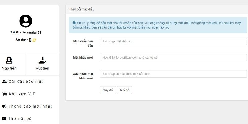 Điền mật khẩu cũ và mật khẩu mới chính xác Điền mật khẩu cũ và mật khẩu mới chính xác